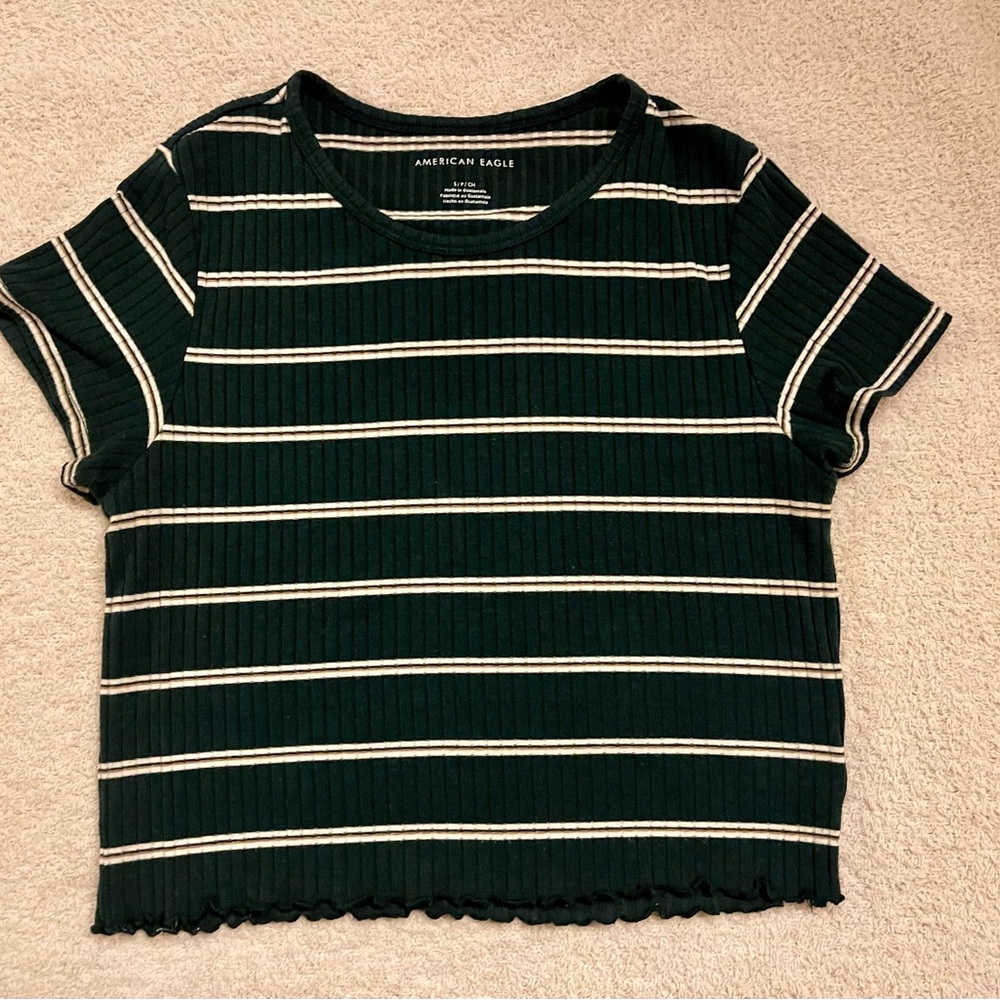 American Eagle Outfitters Green Striped Crop Top